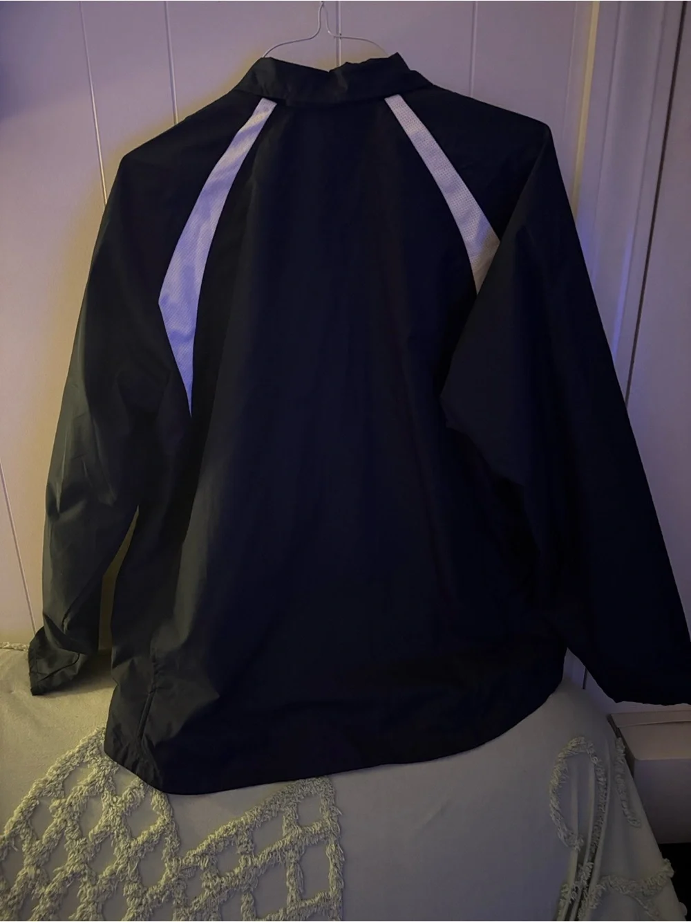 Charles River Apparel Black Windbreaker with White Panels and Red Bills Logo